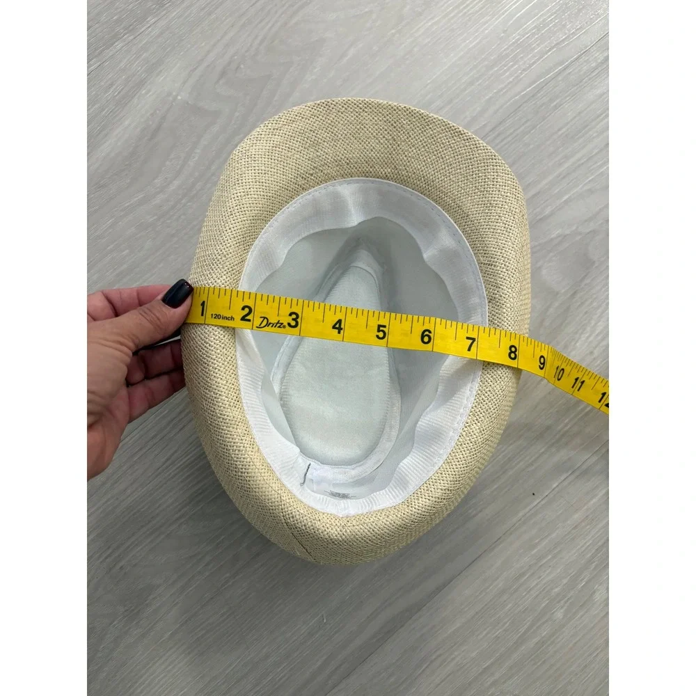 Hat Kids Tan Woven Straw Fedora Summer Sun Hat 100% Linen  Beige
